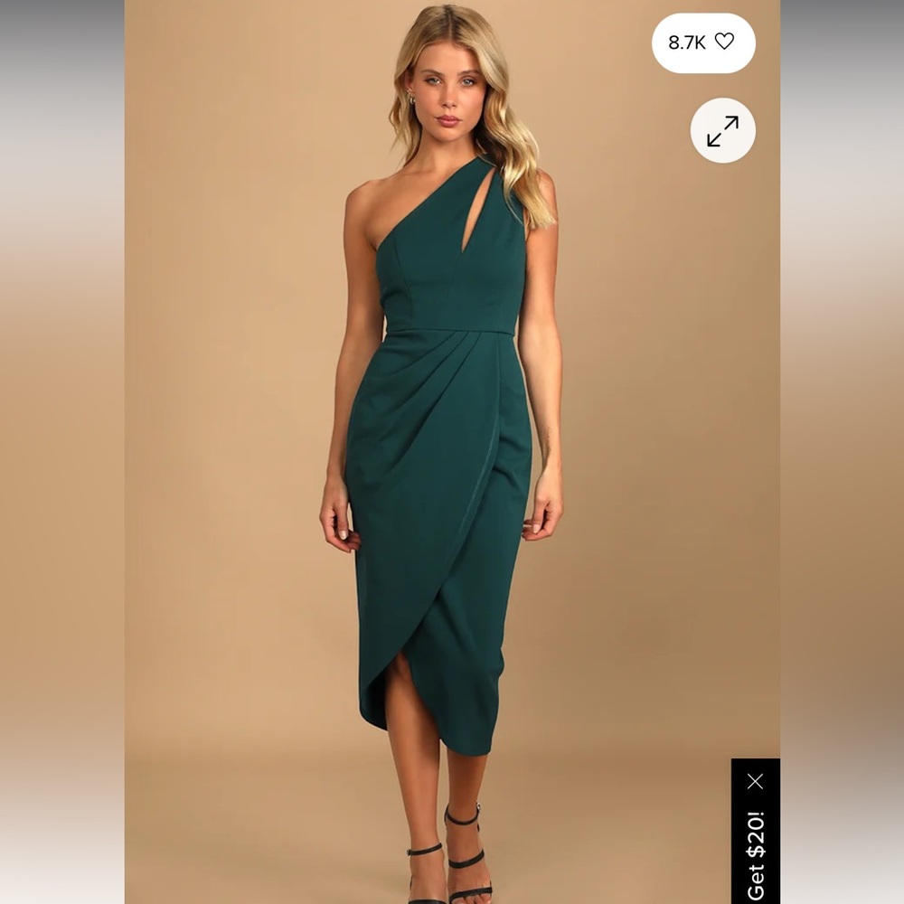Lulus So Flirty Hunter Green One-Shoulder Cutout Asymmetrical Dress sz M